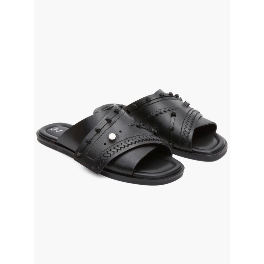 3.1 Phillip Lim Crossover Slide Sandal Sz 8 Black Leather Designer Cushioned NWT